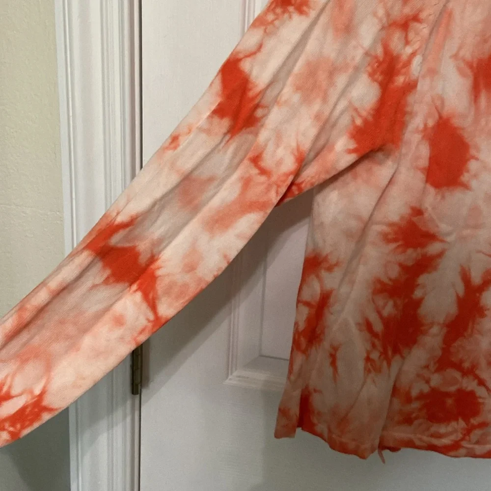 2 Isaac Mizrahi Sweaters - Coral Peplum, Coral Tie Dye Shrug Cardigan - Picture 14 of 16